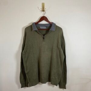 Oscar De La Renta Mens Olive Green Knit Quarter Zip Sweater XXL Gray Preppy‎